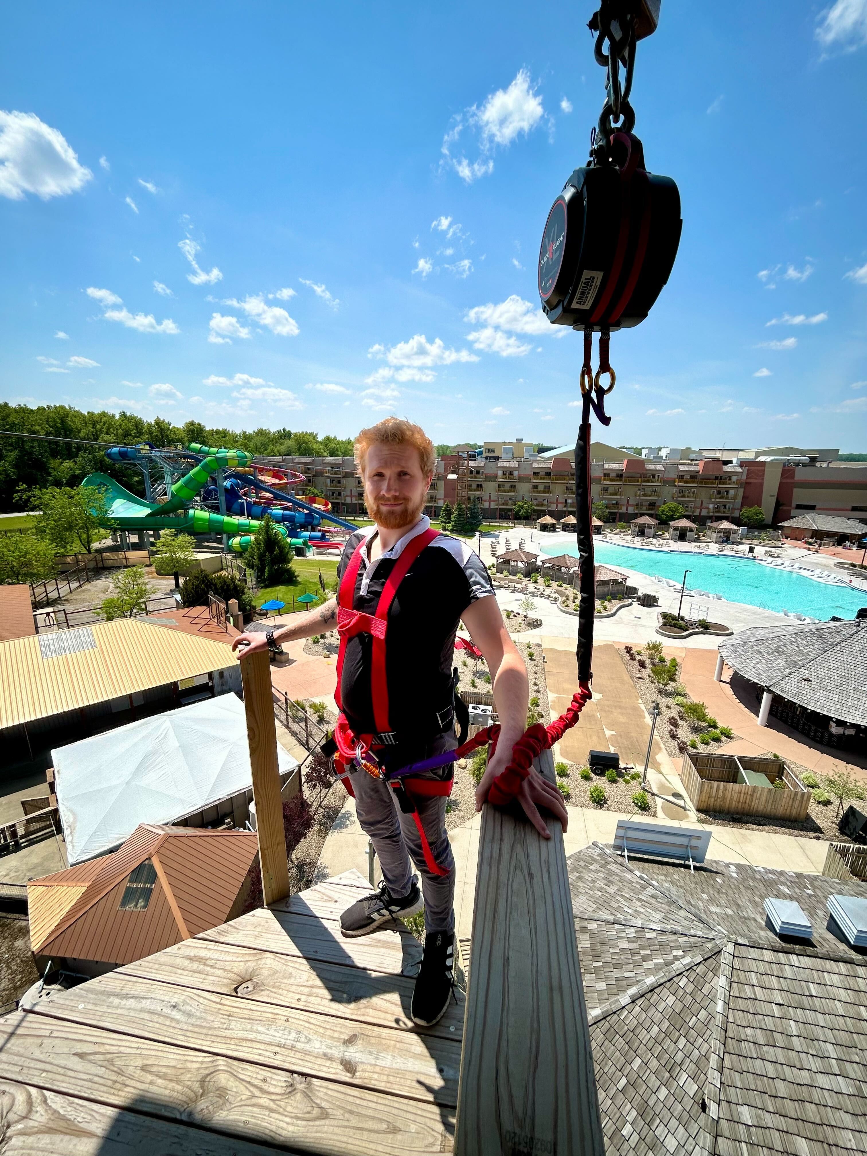 Guy ready to jump on free fall tower