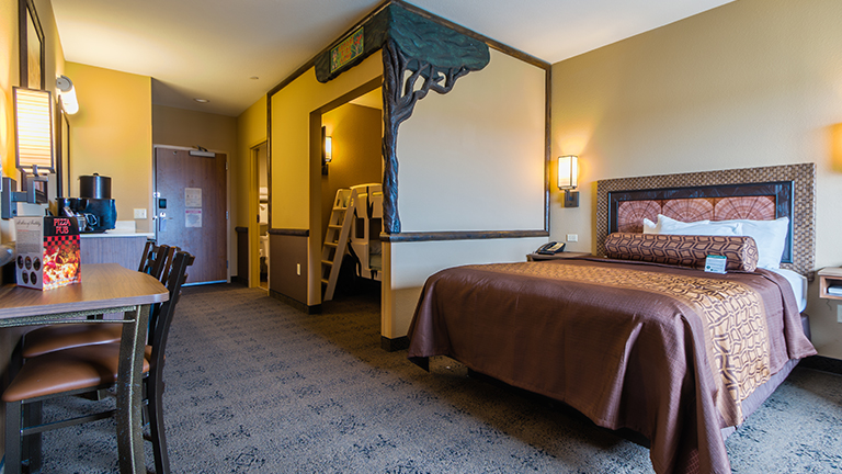an overview of the kids bunk room sleeping area