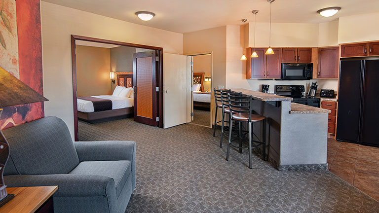 An interior of a Kalahari Resorts hotel room.