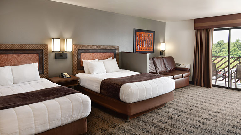 An interior of a Kalahari Resorts hotel room called the Nomad.