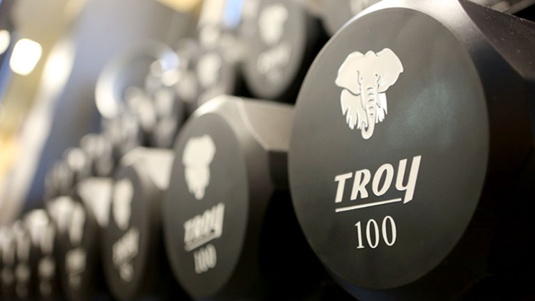 close up of a weight set in Kalahari's gym